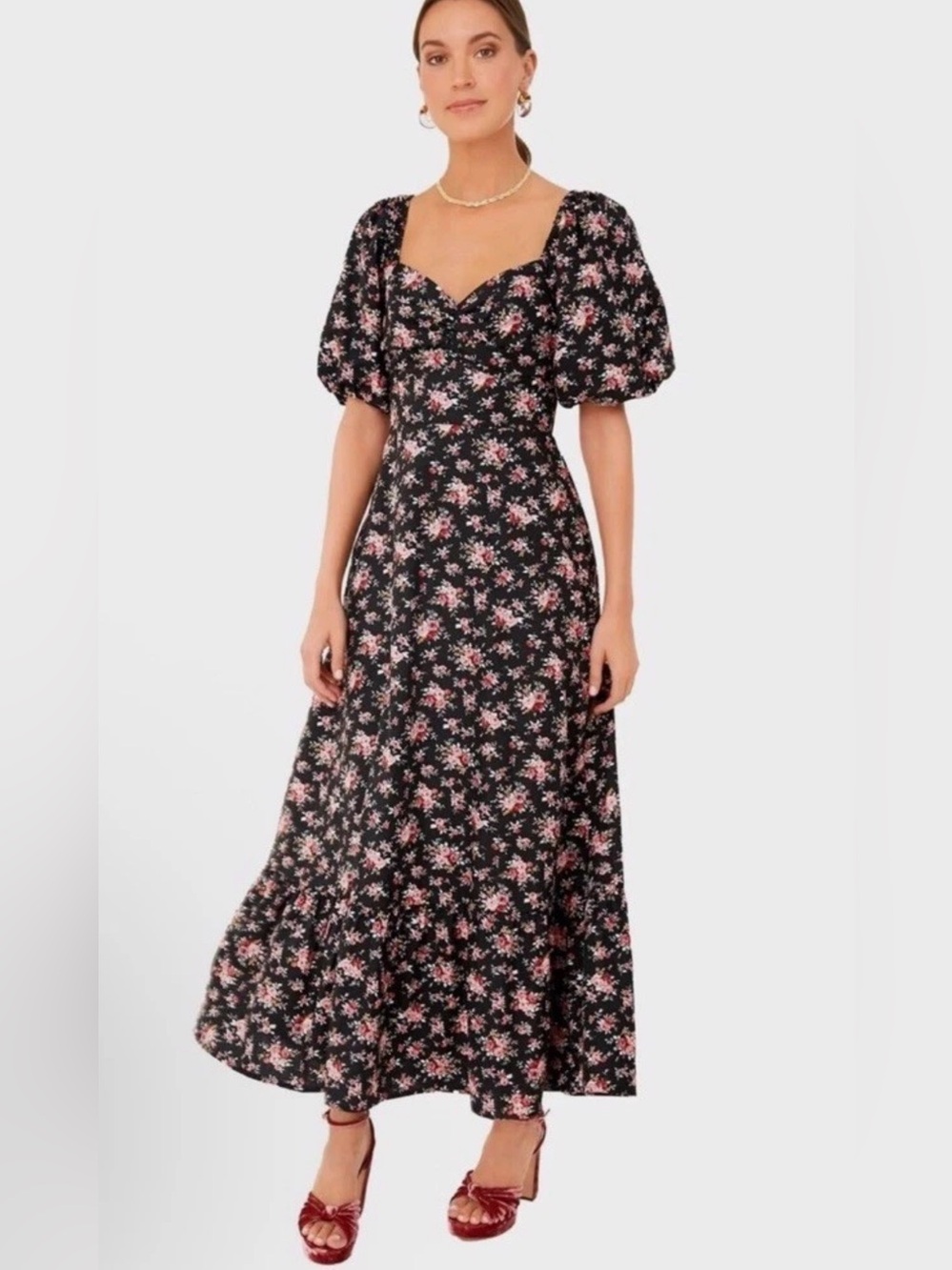 Tuckernuck Hyacinth House Black Foral Seaport Dress Sz XL Puff Sleeve feminine